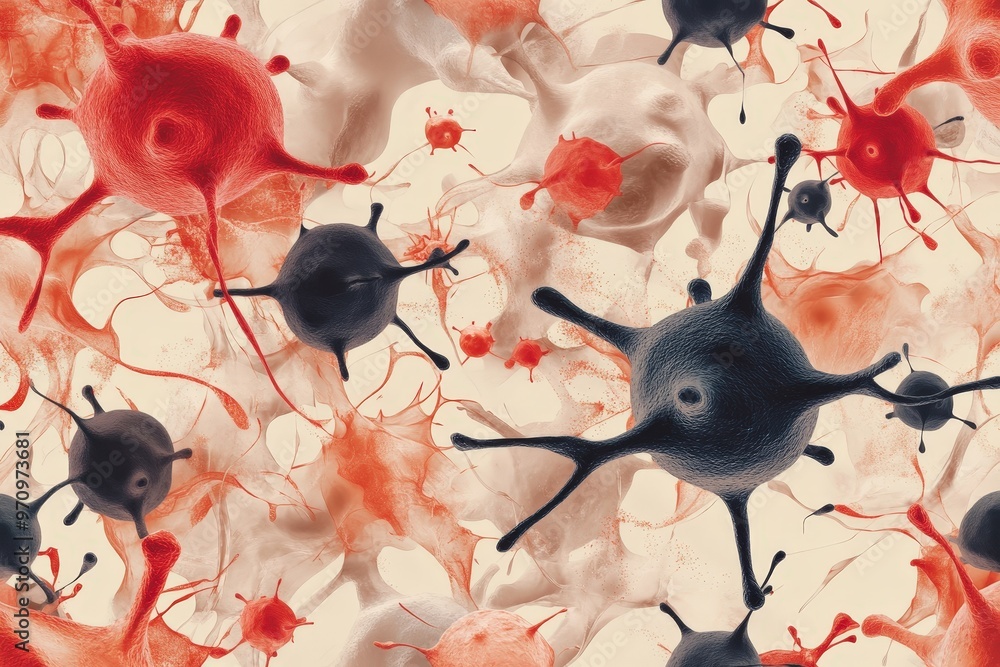 Poster intricate world of microscopic life: an artistic visual of cellular structures and dynamics