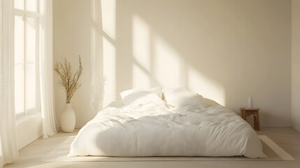 cozy and inviting mattress, wrapped in clouds of cotton, placed in a minimalist bedroom