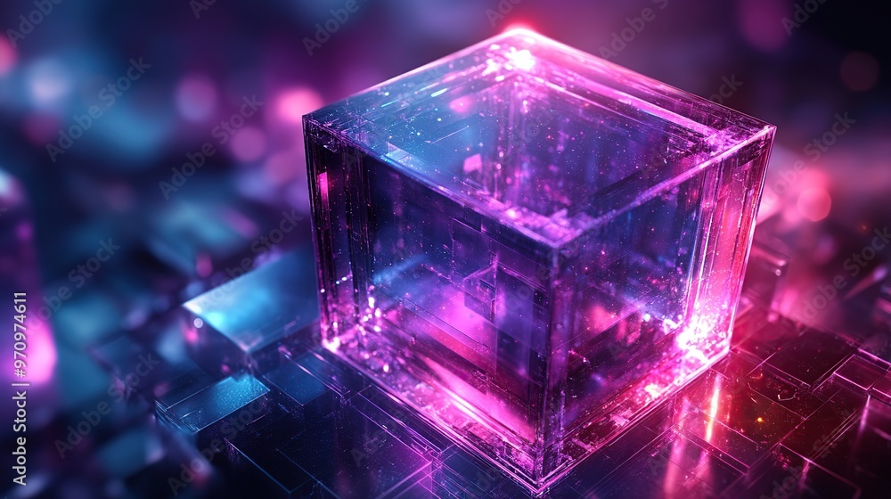 Poster abstract 3d square shape futuristic object colourfull