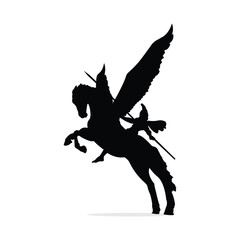 Fototapeta premium silhouette vector illustration of a roman soldier riding a horse holding a spear ready for battle