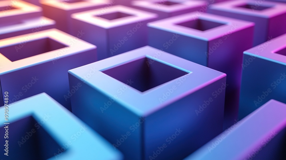 Poster abstract 3d square shape futuristic object colourfull