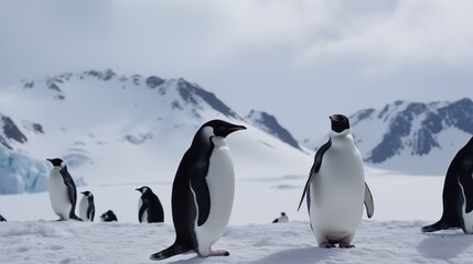 Fototapeta premium looks very beautiful two penguins on the snow