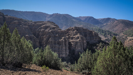 The landscape of Imsfrane Cathedral in Morocco