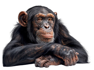 Fototapeta premium Realistic Chimpanzee image on transparent background. Ai generated.