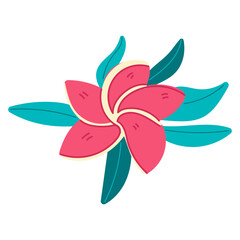 Vector tropical flower with green leaves. Green foliage, wild floral.