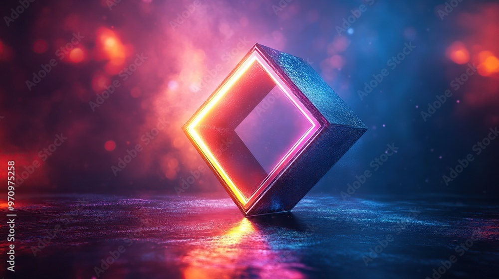 Poster abstract 3d square shape futuristic object colourfull