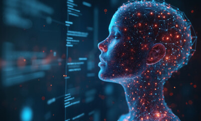 Futuristic Machine Learning and AI Concept with Low Poly Wireframe Light Connection Structure