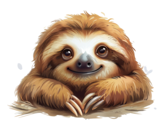Realistic sloth cartoon image on transparent background. Ai generated.