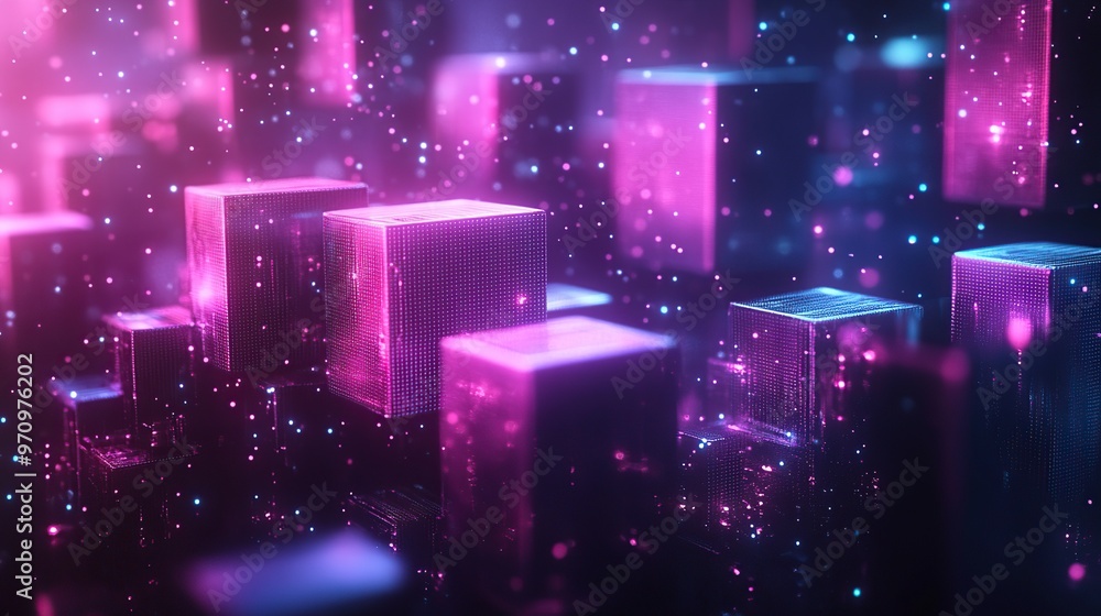 Poster abstract 3d square shape futuristic object colourfull