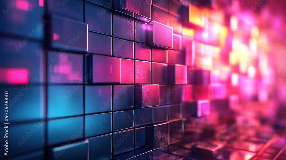 Poster abstract 3d square shape futuristic object colourfull