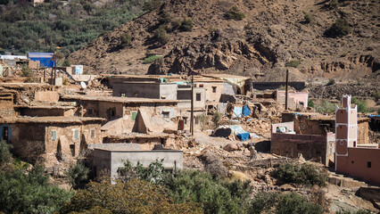 The landscape of Tizi n'Test in Morocco after 2023 earthquake