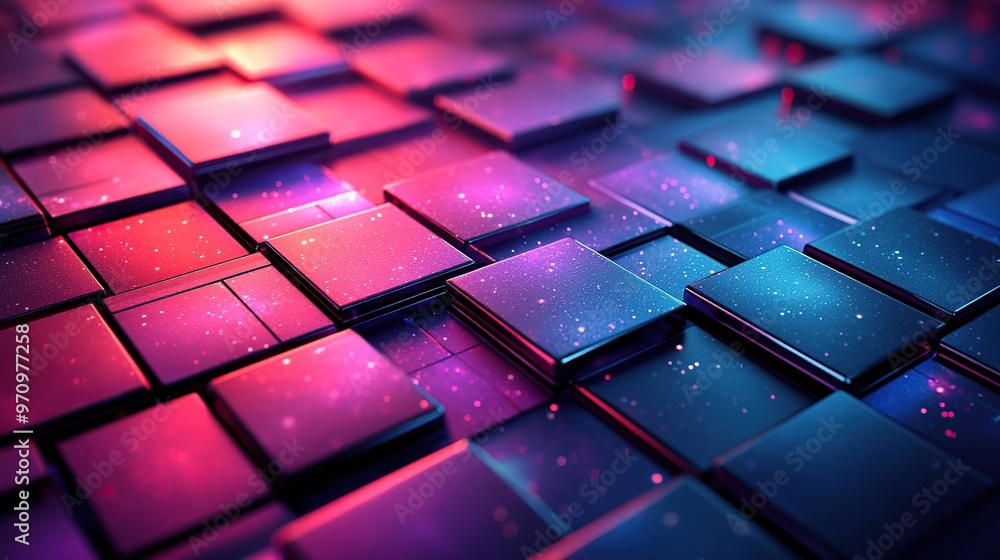 Poster abstract 3d square shape futuristic object colourfull