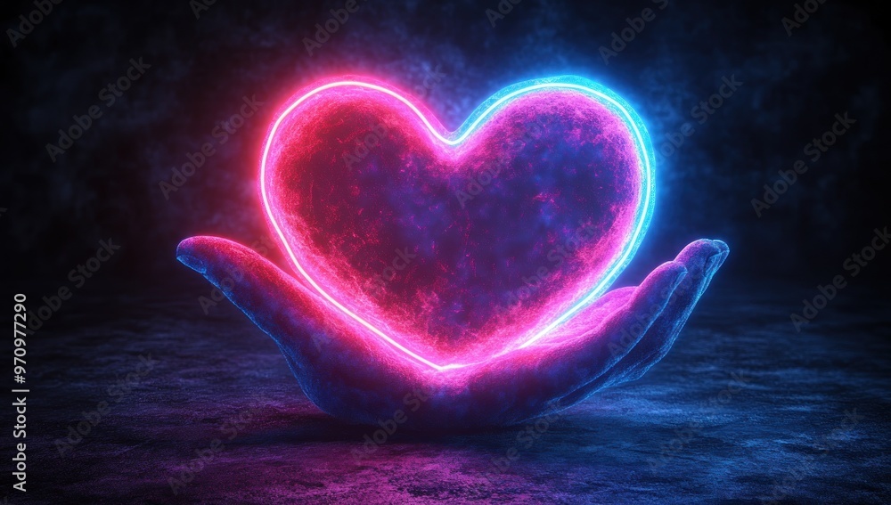 Canvas Prints Neon Heart in Hand