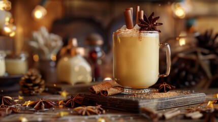 Obraz premium Festive Glass of Eggnog with Cinnamon and Star Anise