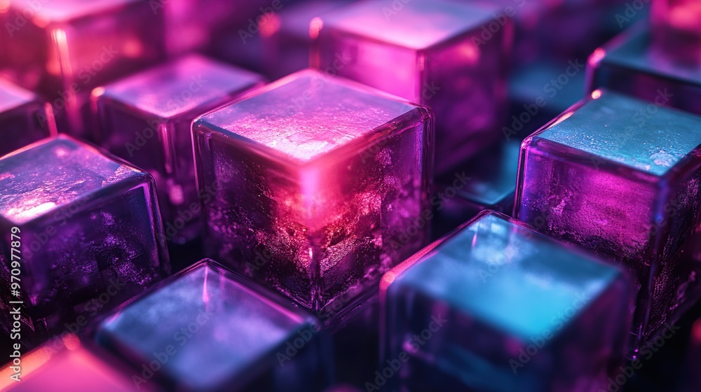 Poster abstract 3d square shape futuristic object colourfull