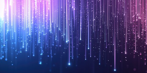 Purple and blue gradient lights arranged in vertical lines with glowing dots, creating an abstract futuristic tech-inspired background with vivid lighting effects.