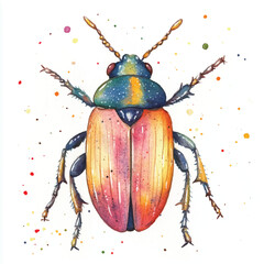 cute Beetle watercolor clipart illustration isolated