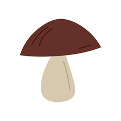 Hand draw autumn mushroom isolated on white background.Single vector illustration in doodle flat style. Clipart cozy illustrations for print, wrapping, packaging.Forest food in brown color.