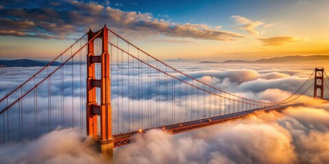 Obraz premium Golden Gate Bridge leading to Valhalla in the clouds, bridge, gate, landmark, entrance, heaven, paradise, fantasy
