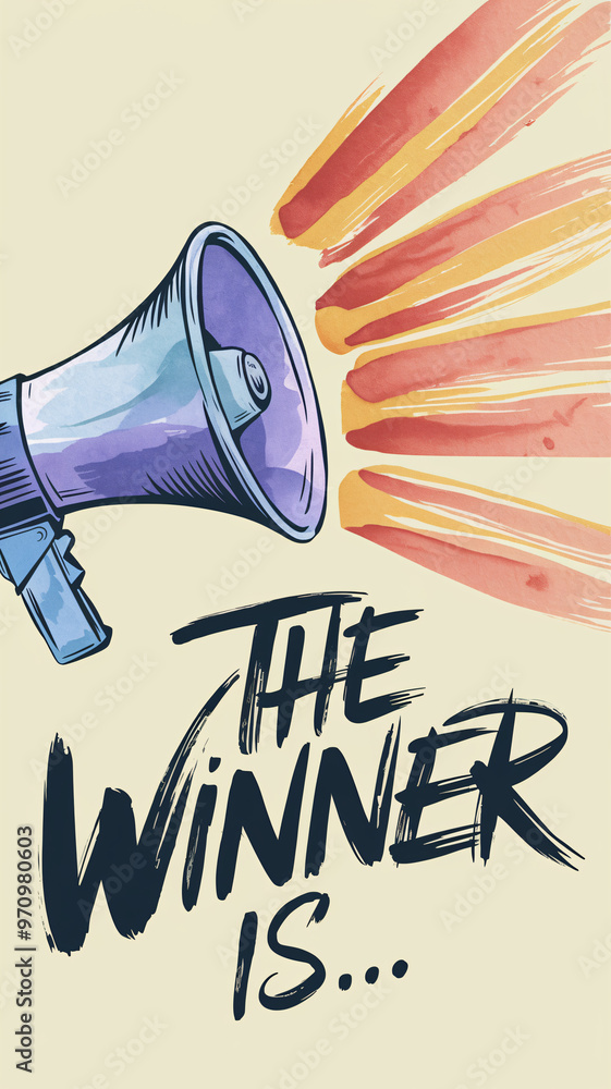 Aufkleber watercolor-style megaphone with dynamic brushstroke text announcing 