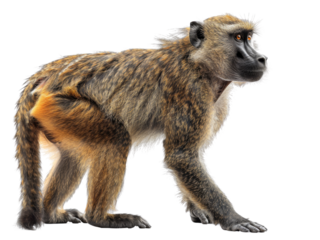 Realistic Baboon image on transparent background. Ai generated.