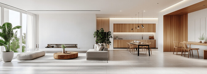 3D Render of Modern Scandinavian Apartment with Living and Dining Room