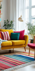Mid-Century Scandinavian Living Room with Colorful Furniture Design