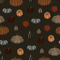 fall seamless pattern. cozy blanket, pumpkin and mushrooms. autumn wrapping paper, textile design. cozy october, november