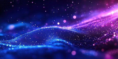 Abstract digital art featuring glowing pink and purple waves of light with dotted textures, perfect for tech, futuristic, and digital art backgrounds,