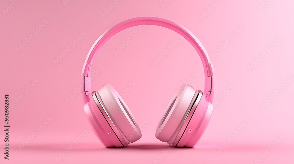 Wall mural pink headphones on pink background