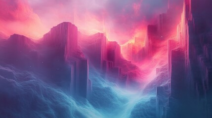 Digital Landscape with Pink and Blue Hues