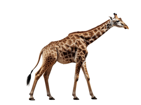 Realistic giraffe image on transparent background. Ai generated.
