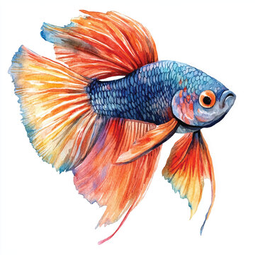 recommend clip art: cute Betta Fish watercolor clipart illustration isolated