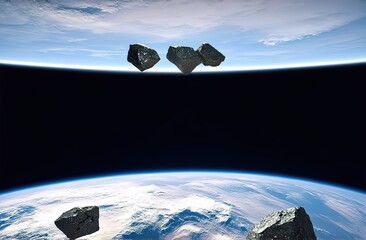 background with stars, planets and meteorite rocks