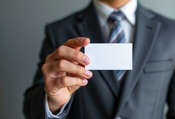 businessman holding a business card