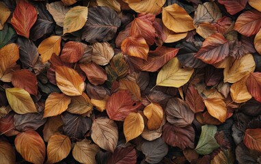 Fototapeta premium Autumn background texture. Leaves rainy clouds day. 