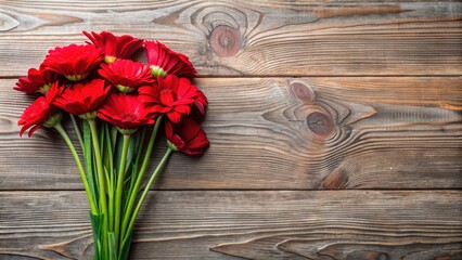 Happy Womens day card with a bunch of red flowers on a wooden background , Happy Women's Day, card, red flowers