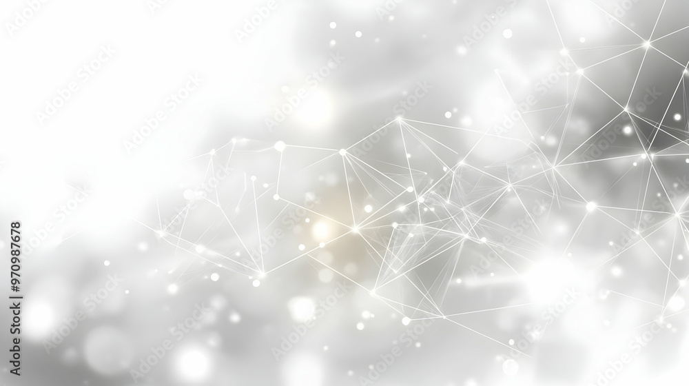 Poster abstract white and grey geometric network background with bokeh lights animation loop