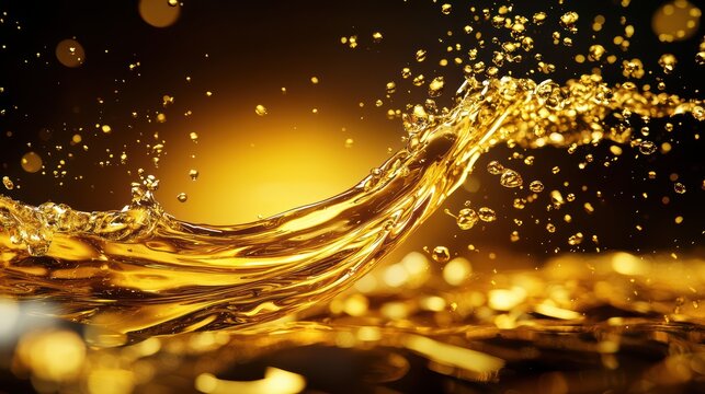 Golden Liquid Splash with Bokeh Background - Abstract Art of Shimmering Gold Fluid in Motion