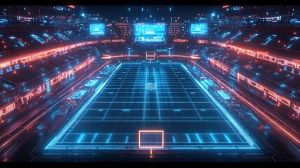 Futuristic Stadium: Neon Lights and Digital Field