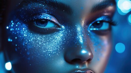 2000s makeup: dark blue glitter glam - perfect for fashion editorials