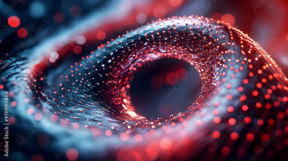 Poster abstract red and blue 3d animated loop with glowing lights and connections