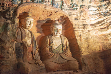 Giant Buddha statue at Yungang Grottoes in Datong, Shanxi