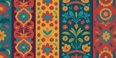 Vibrant Floral Pattern with Colorful Stripes