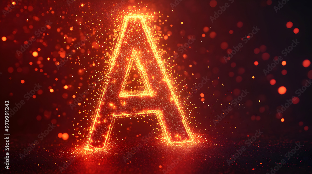 Poster sparkling letter a with glowing particles abstract background animation