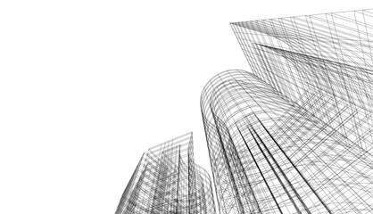 abstract buildings, architectural drawing 3d