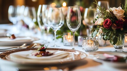 Elegant Table Setting with Flowers and Candles
