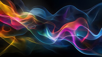 Obraz premium Abstract background with colorful flowing waves on a black background, a futuristic design element
