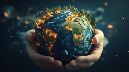 A human hand delicately cradles the glowing Earth, symbolizing care for the planet and the connection to nature.