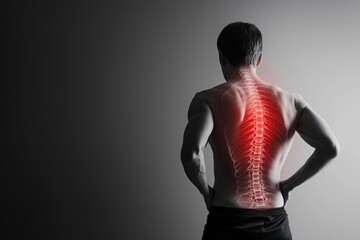 Naklejka premium Back pain and spine health concept on gray background for medical design